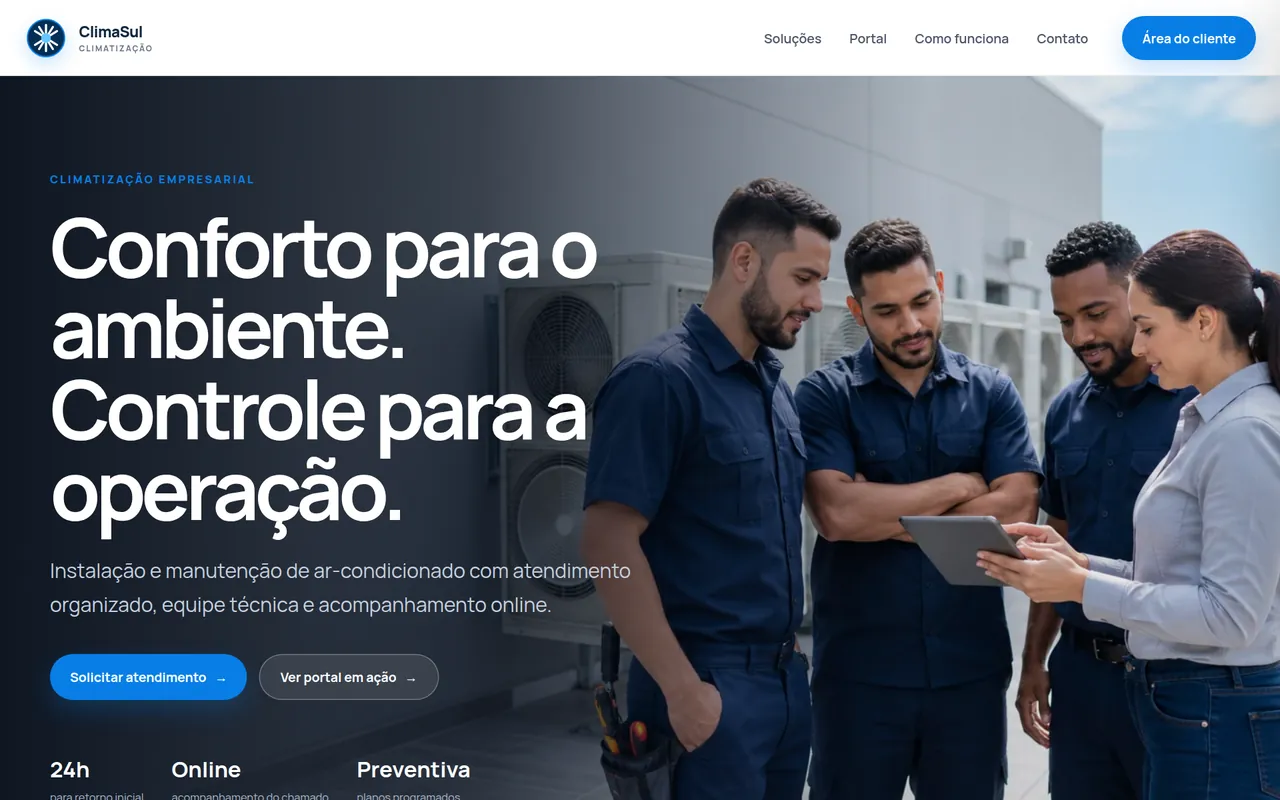 Portal da ClimaSul com painel de ordens de serviço