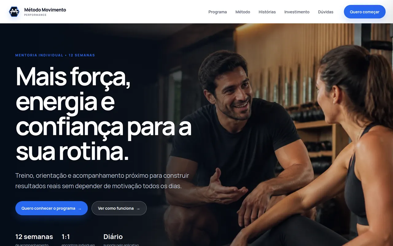 Página de vendas da mentoria Método Movimento
